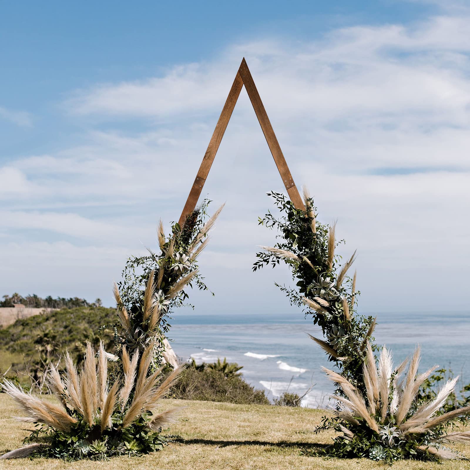 Yaseingoo 8.2FT Triangle Wooden Wedding Arch with guests