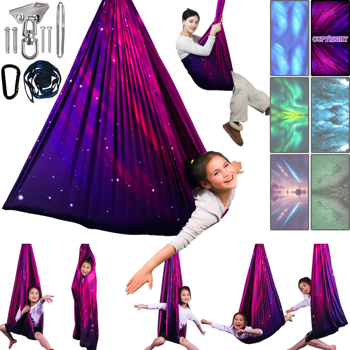Yatoco Double Layer Sensory Swing Galaxy Purple front view