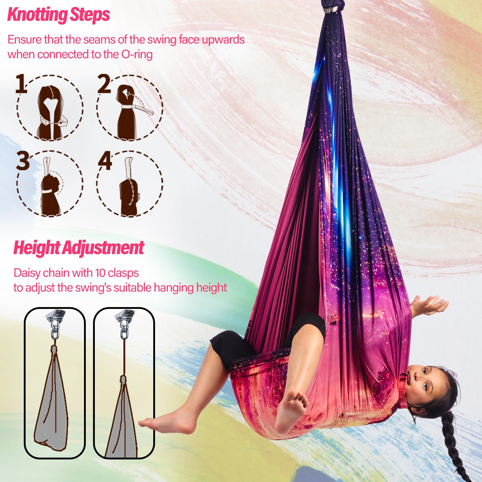 Yatoco Sensory Swing hanging outdoors in a garden