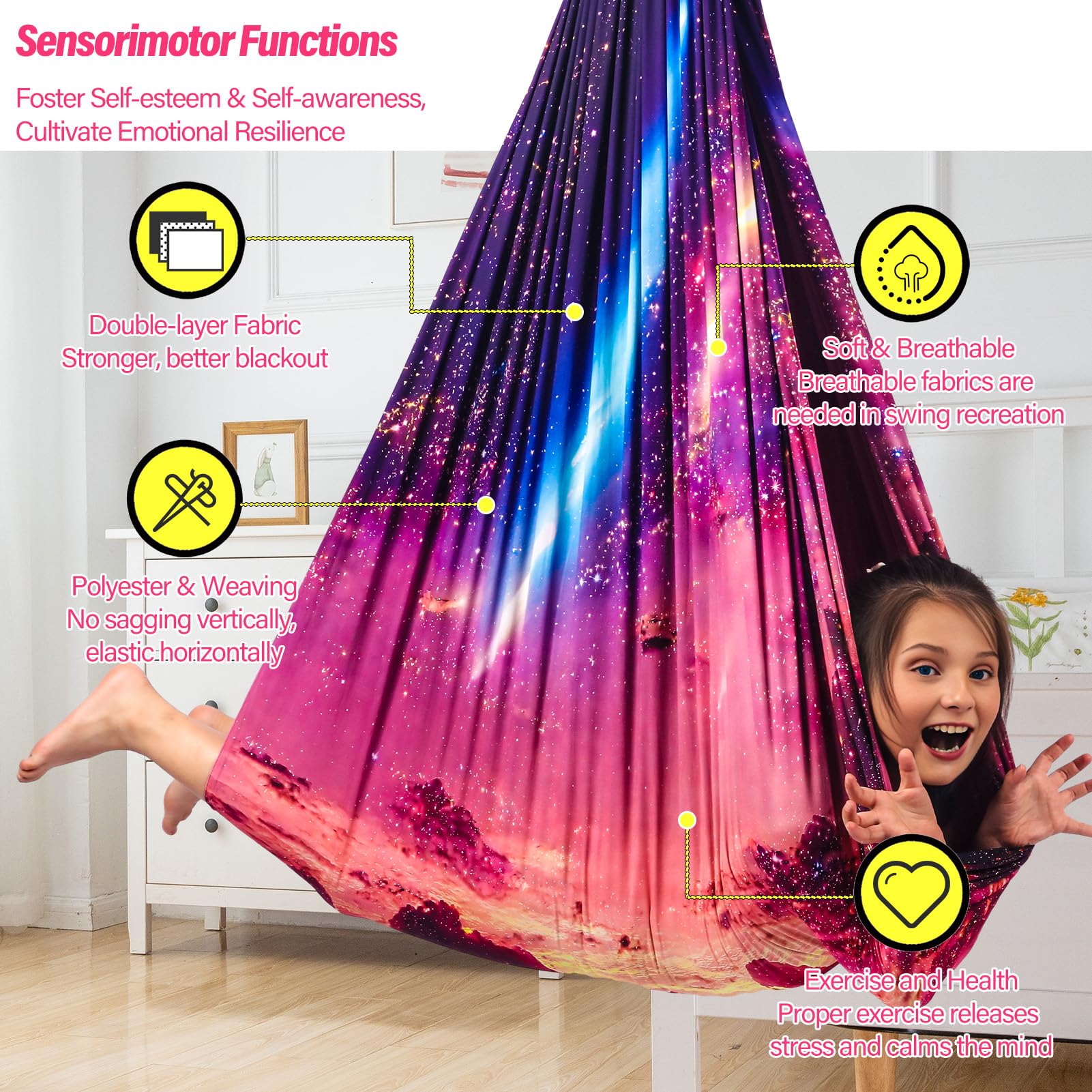Yatoco Sensory Swing in use by a child indoors
