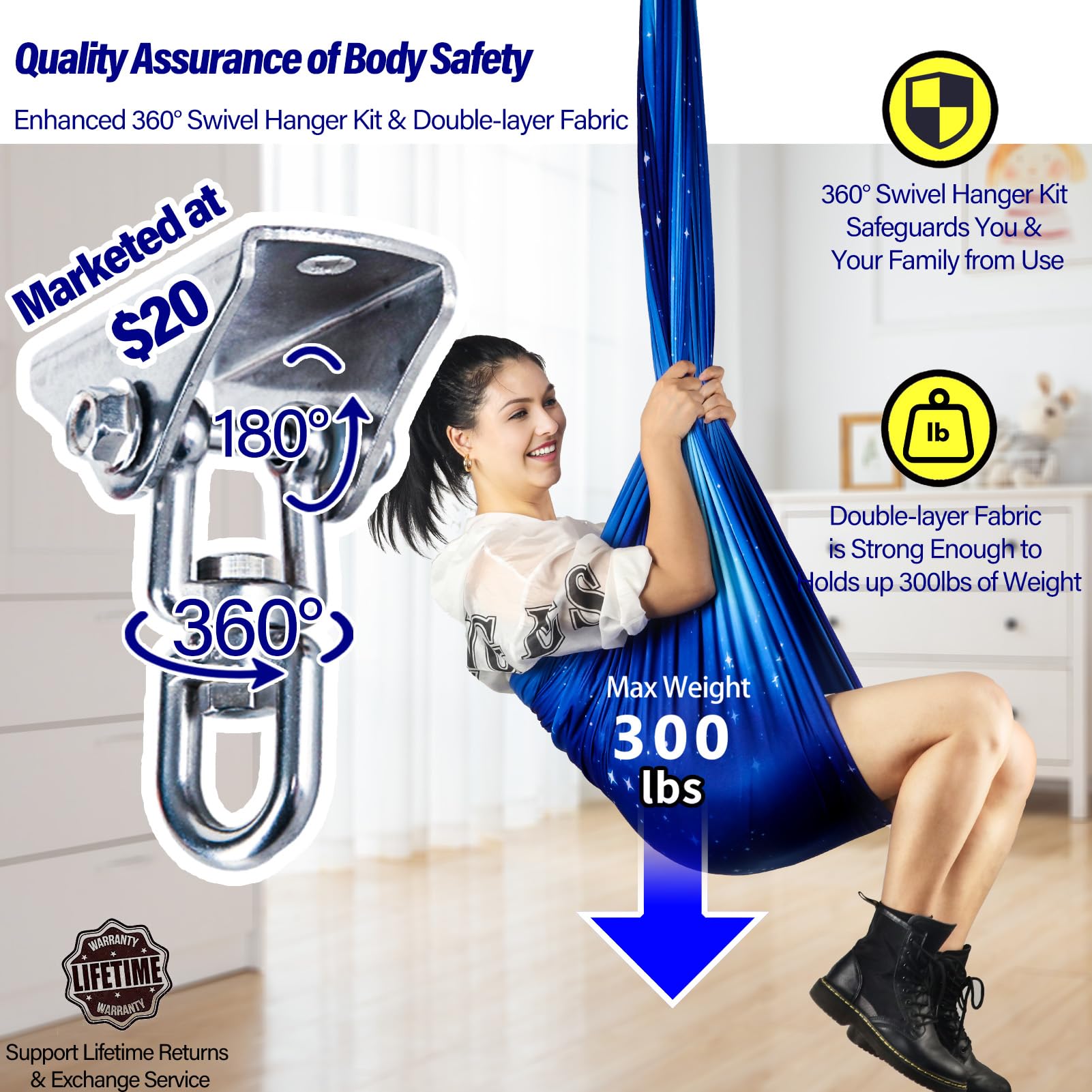Yatoco Sensory Swing installation accessories including daisy chain and carabiners