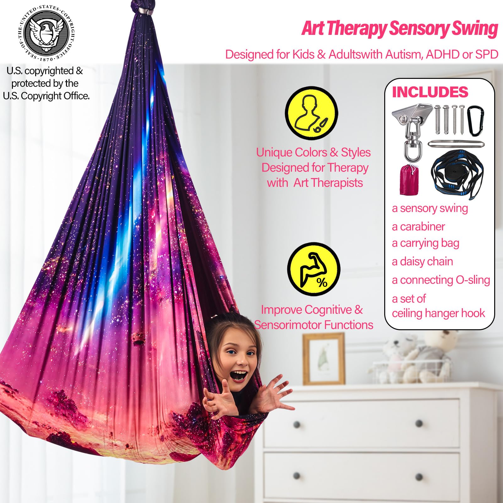 Yatoco Sensory Swing showing 360° swivel hanger