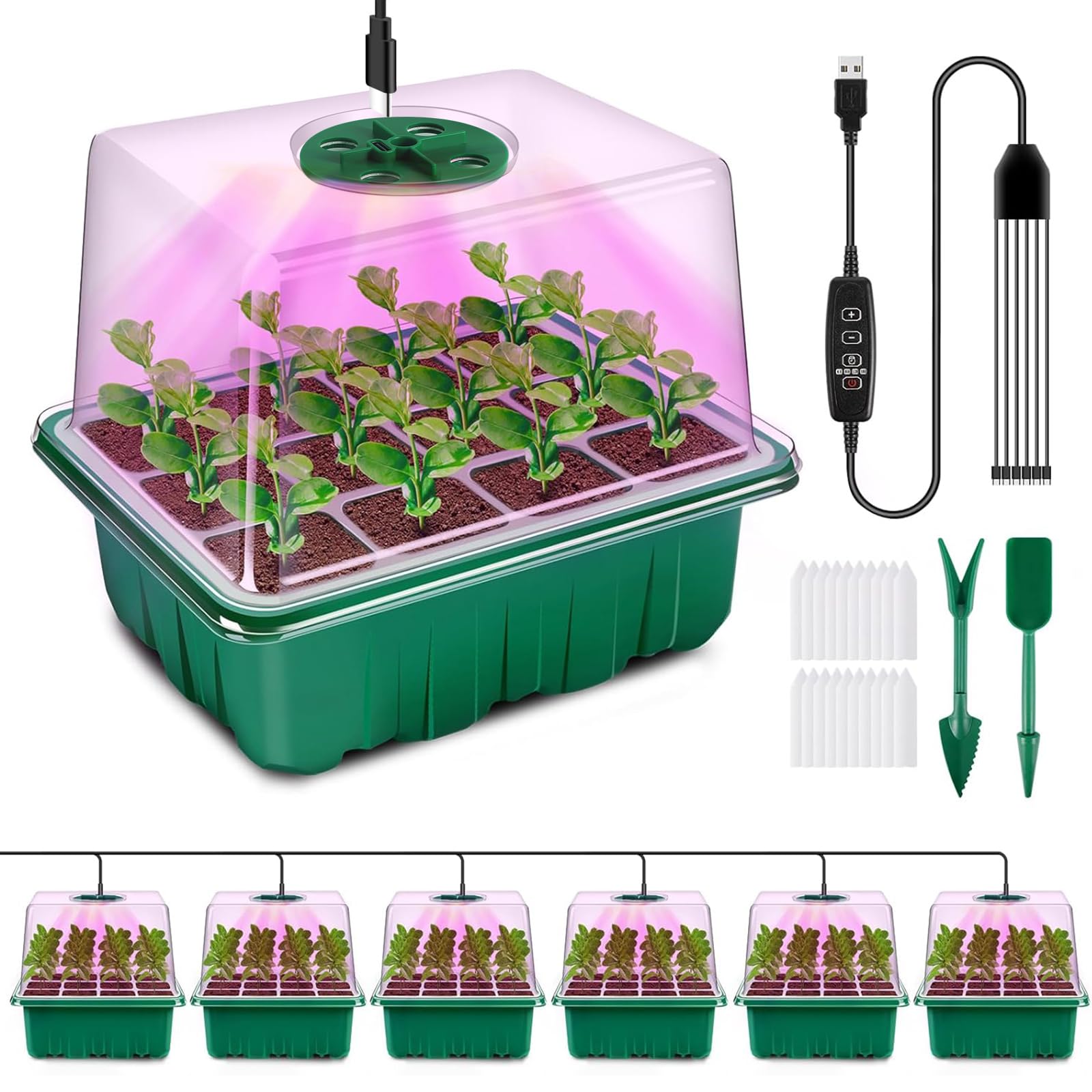 YAUNGEL Seed Starter Tray with grow light and clear cover