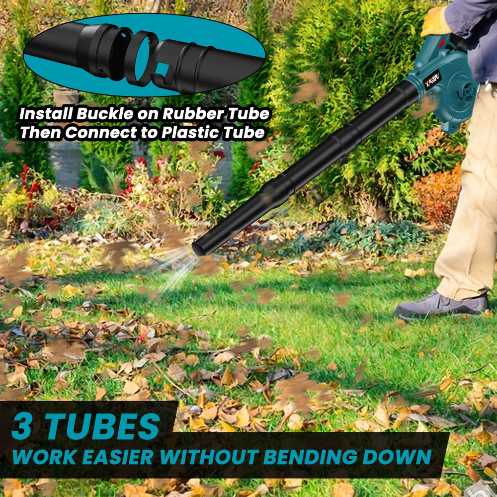 YAWV Cordless Leaf Blower showing large suction nozzle