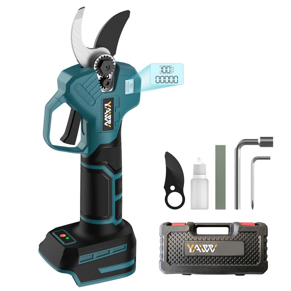 YAWV Electric Pruning Shears front view with blue finish