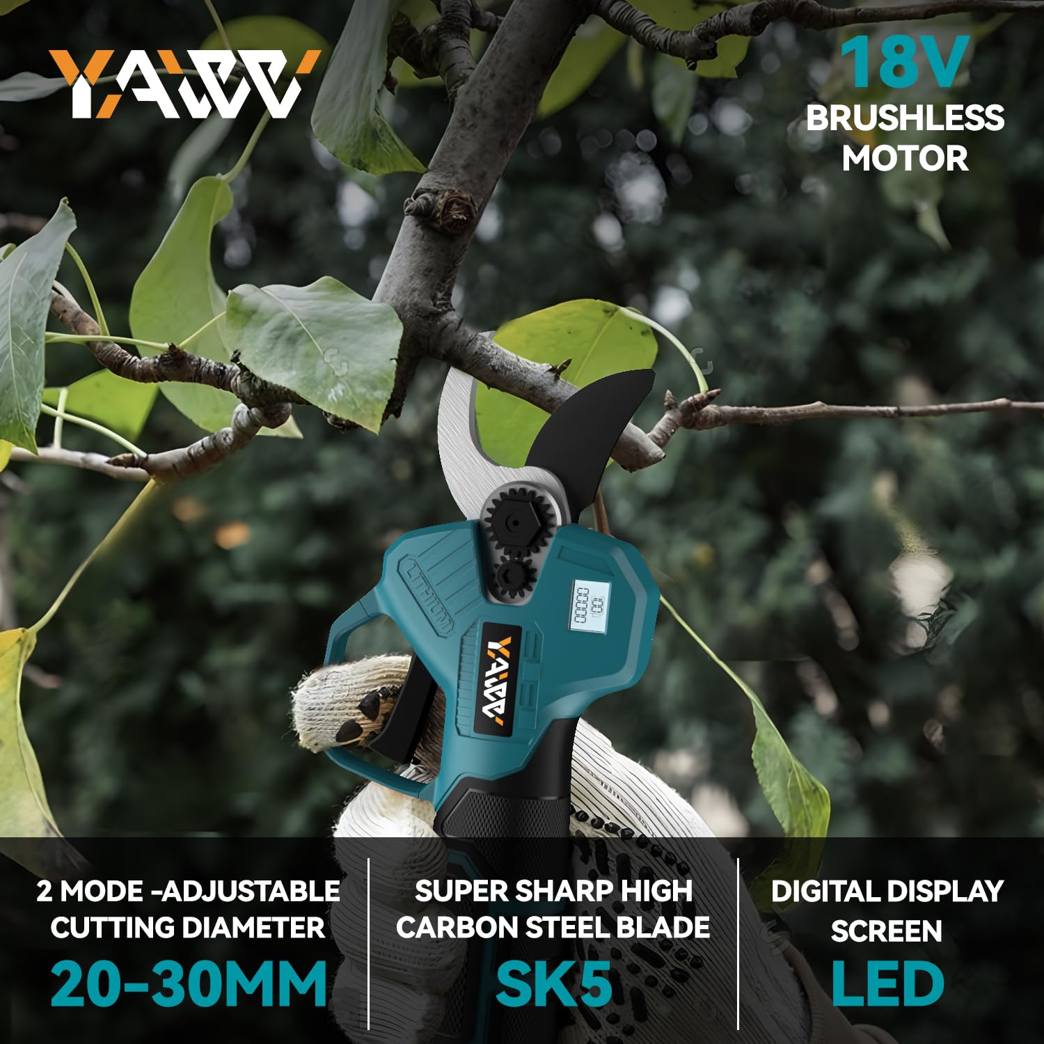 YAWV Electric Pruning Shears LCD display and trigger