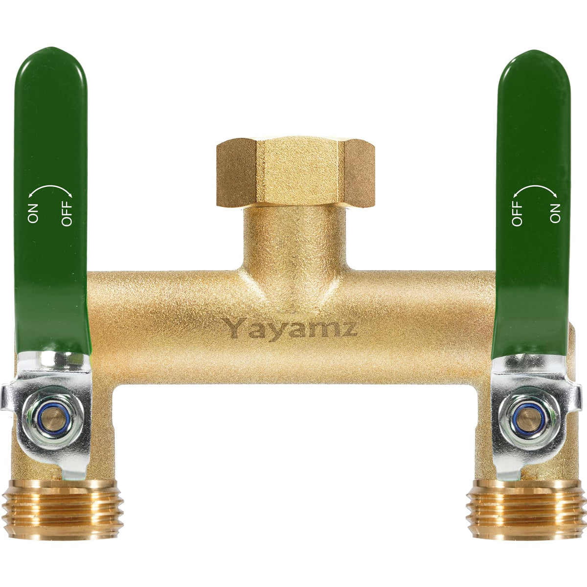 Yayamz 2 Way Garden Hose Splitter, brass construction, green
