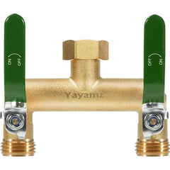 Yayamz 2 Way Garden Hose Splitter, brass construction, green