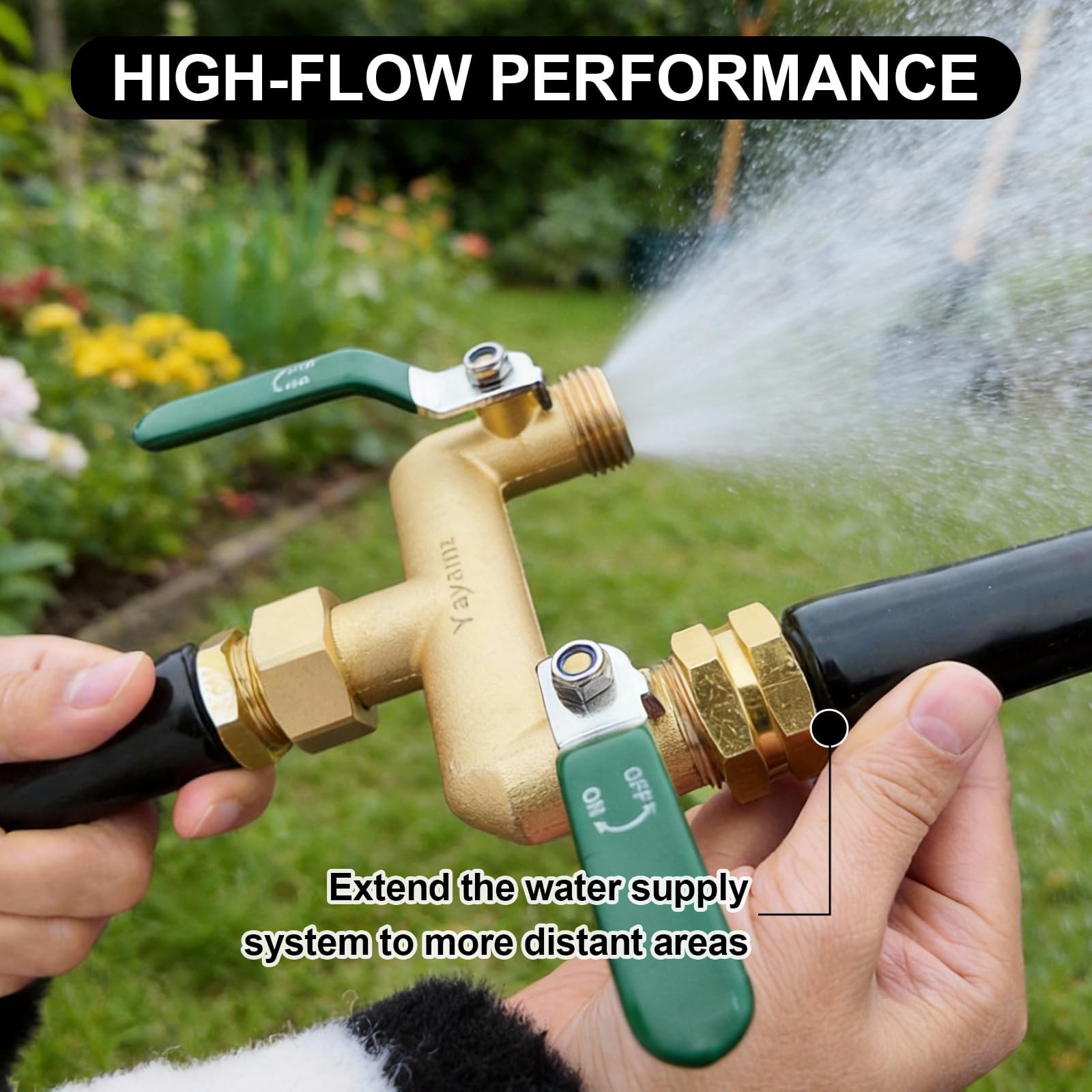 Yayamz 2 Way Garden Hose Splitter in garden setting