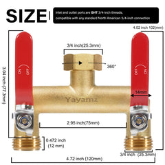 Yayamz 2 Way Garden Hose Splitter side view showing brass construction