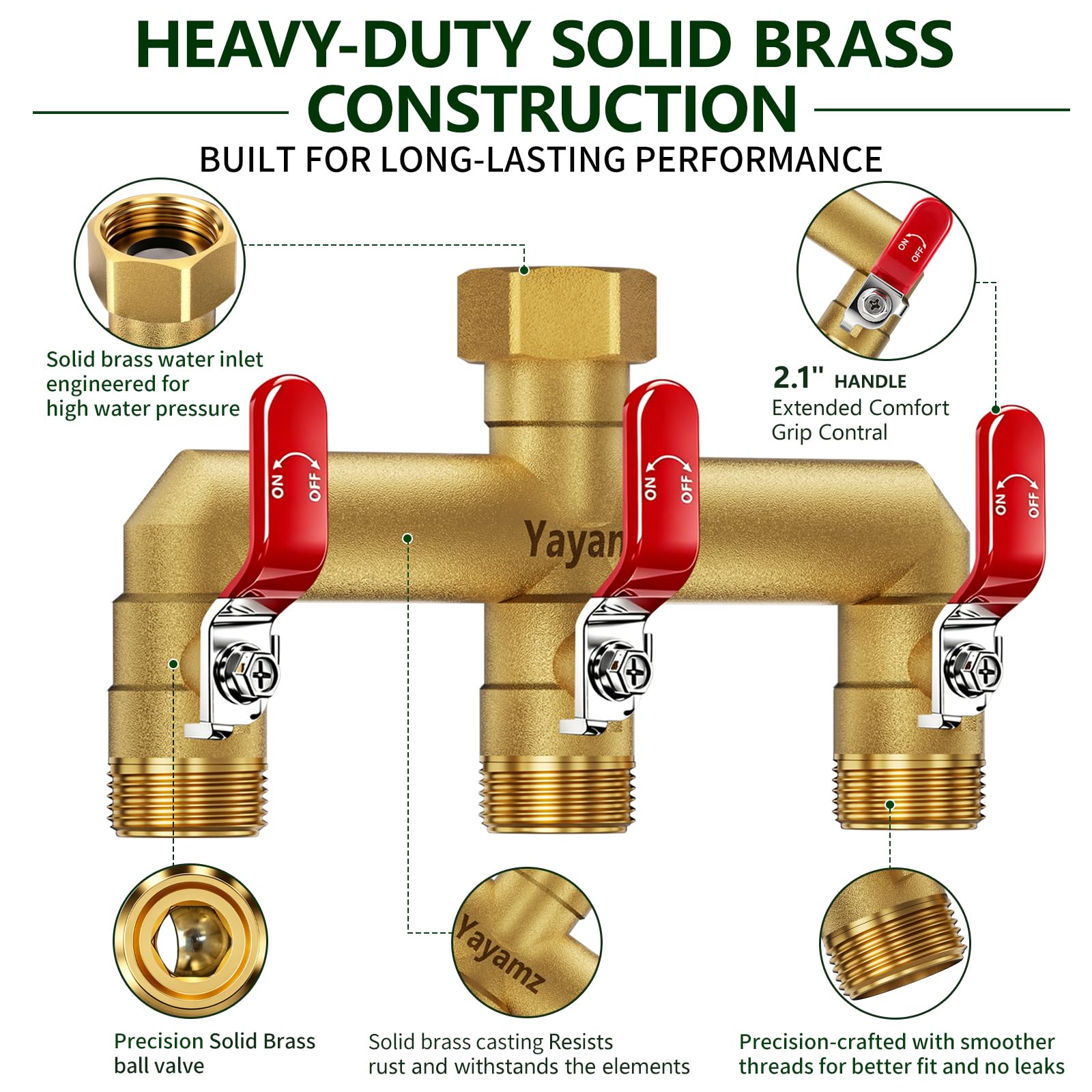 Yayamz 3-Way Garden Hose Splitter showing all three outlets