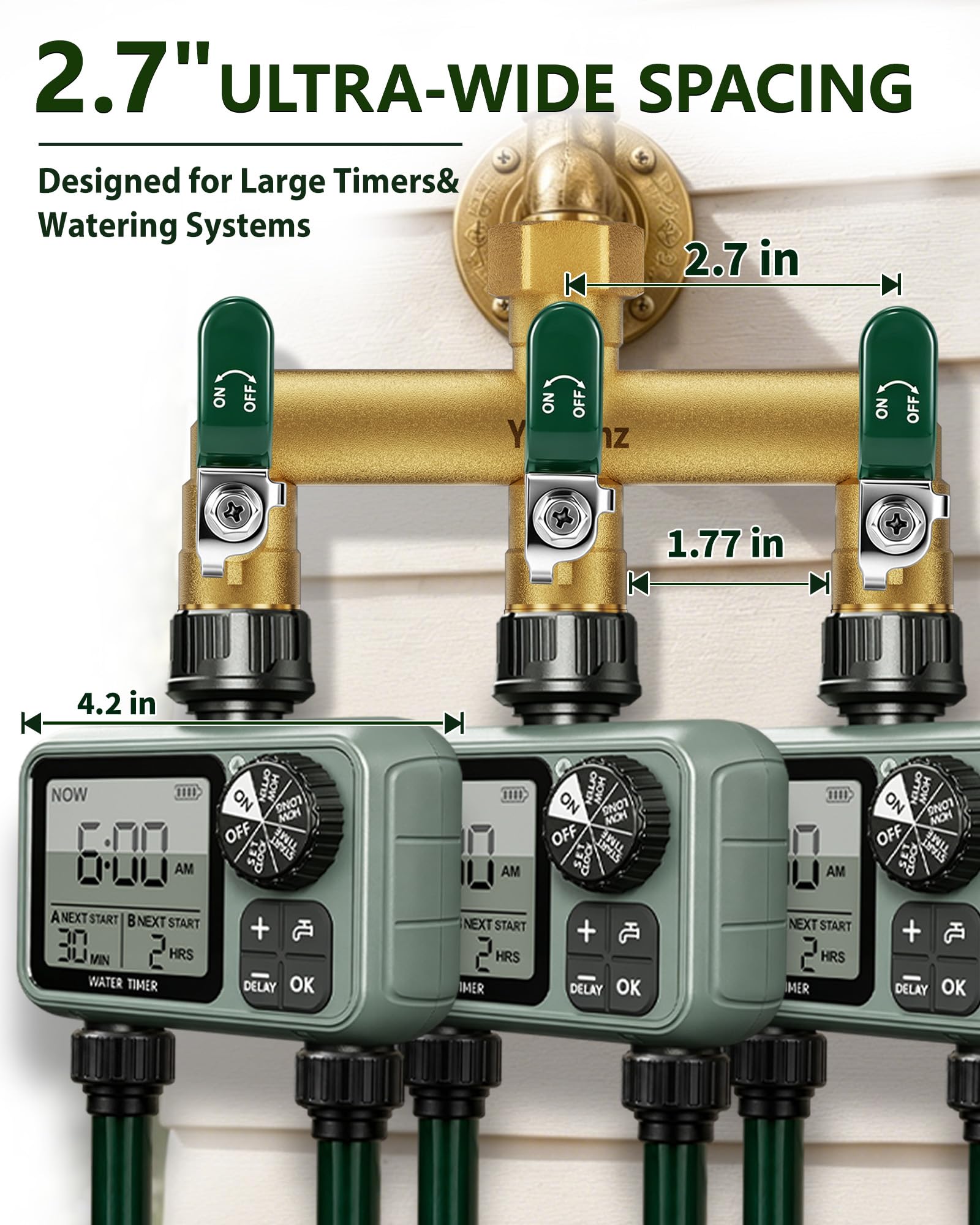 Yayamz 3-way garden hose splitter with metal shutoff handles