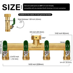 Yayamz 4 Way Garden Hose Splitter, brass construction close-up