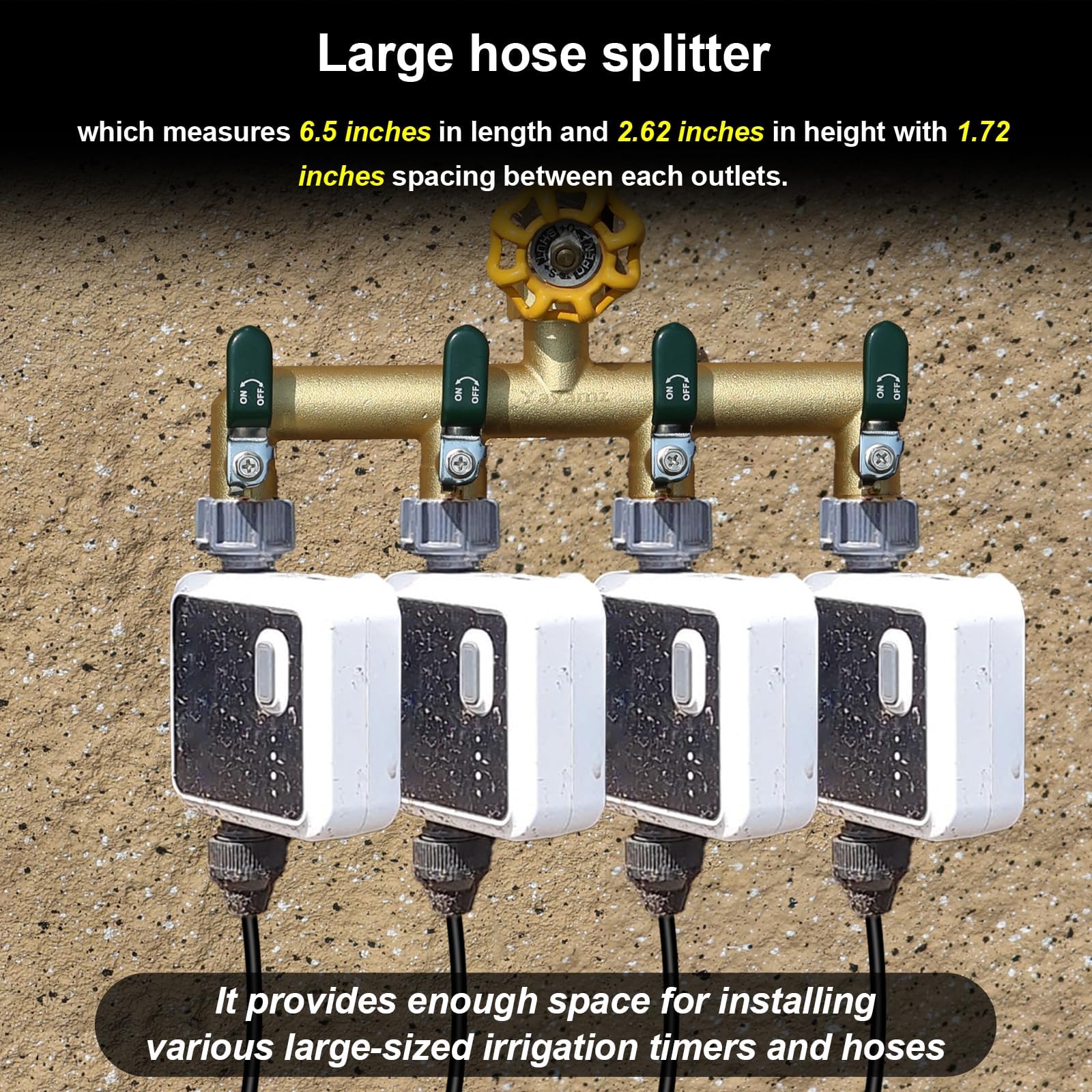 Yayamz 4 Way Garden Hose Splitter, installation with garden hoses