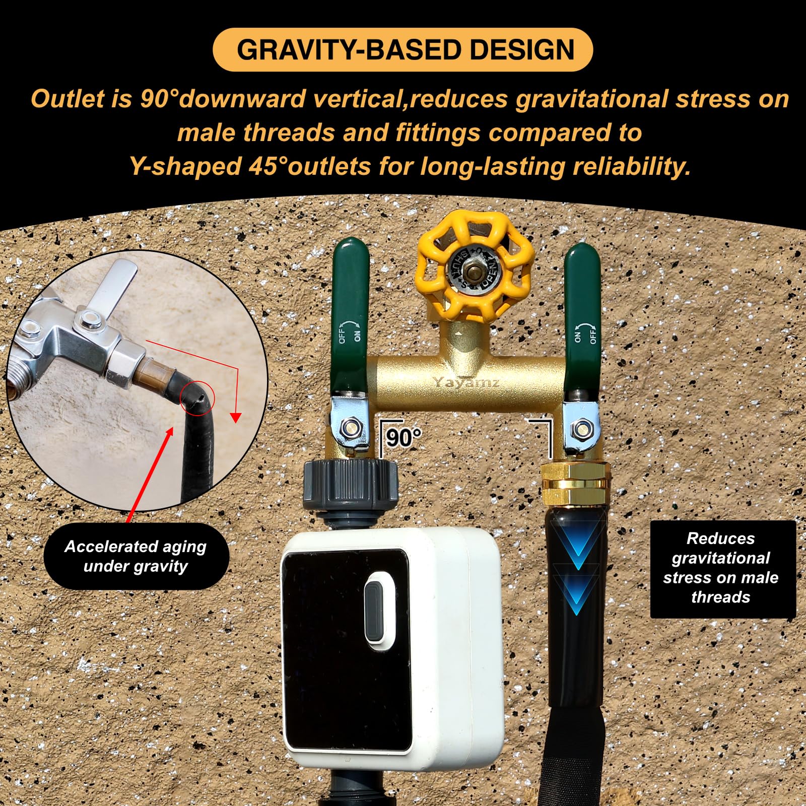 Yayamz brass splitter connected to garden hose