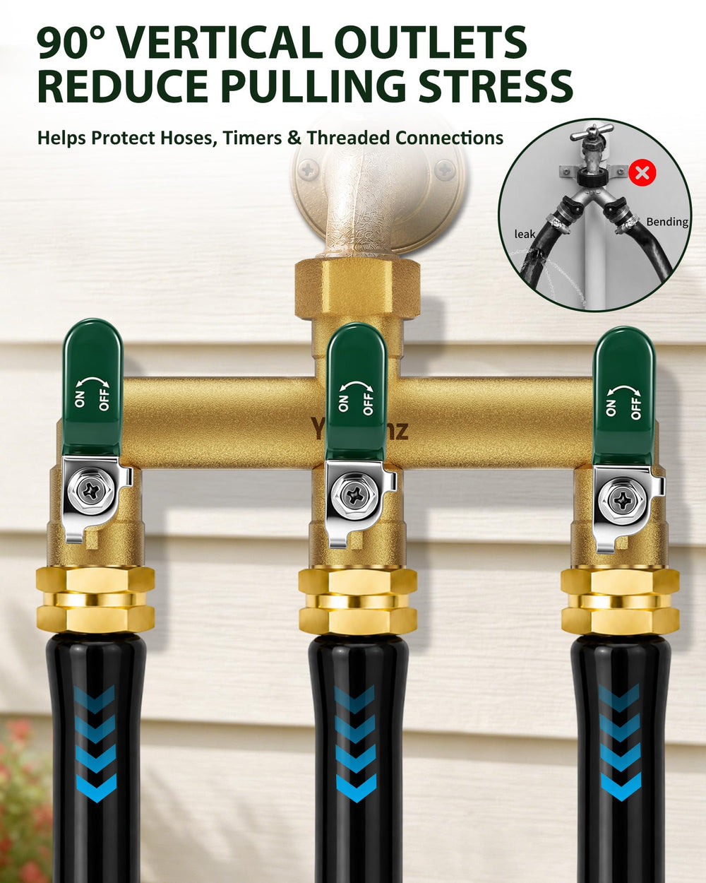 Yayamz garden hose splitter connected to outdoor faucet