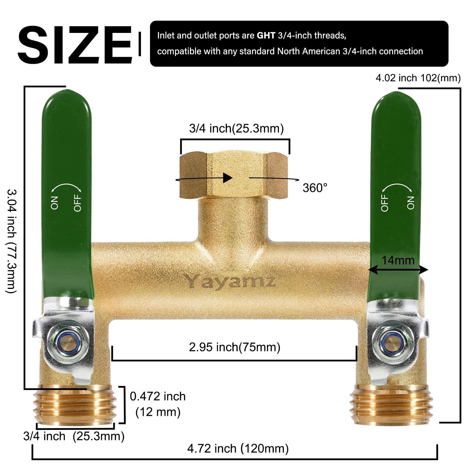 Yayamz Garden Hose Splitter side view showing spouts