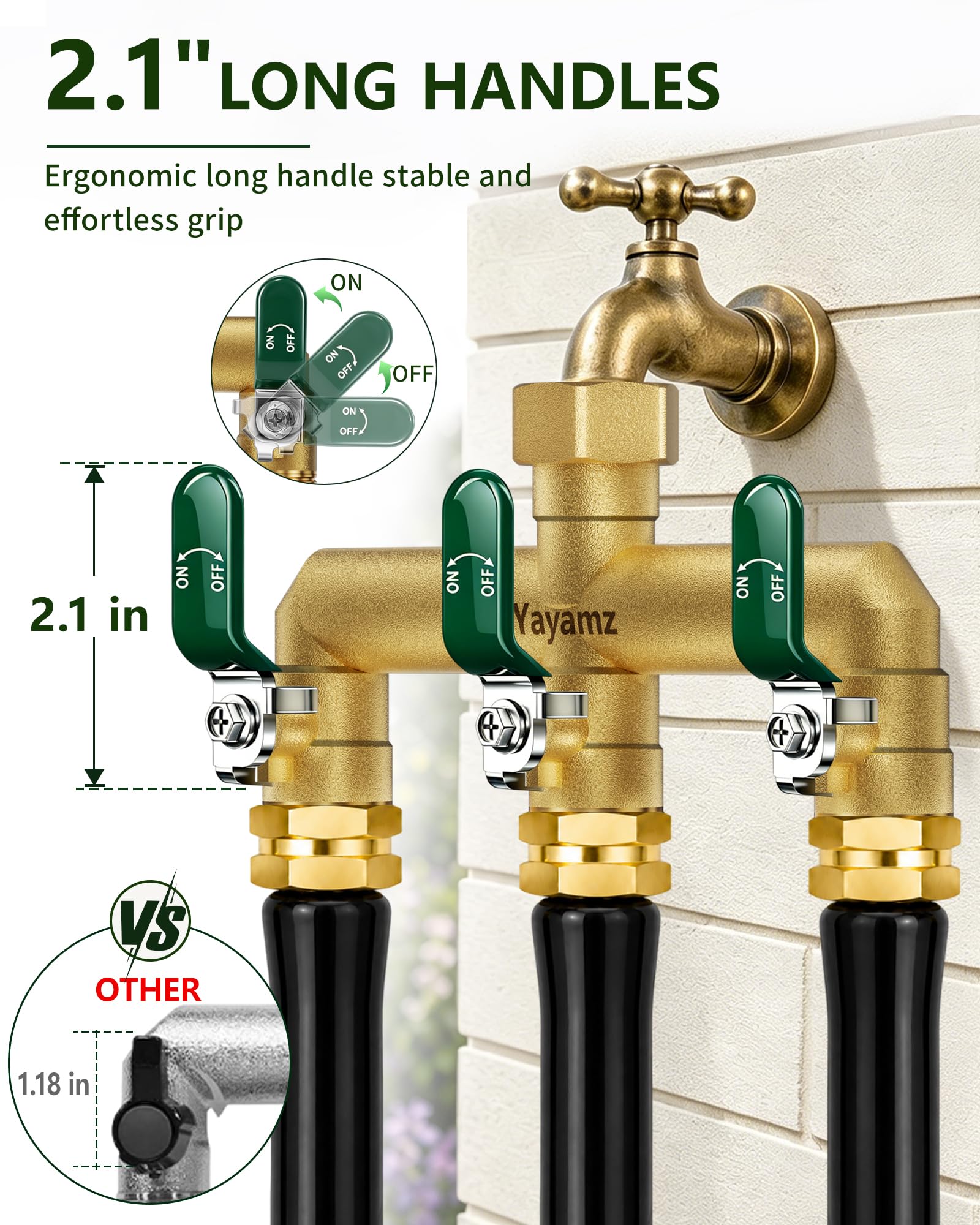 Yayamz hose splitter demonstrating outlet spacing