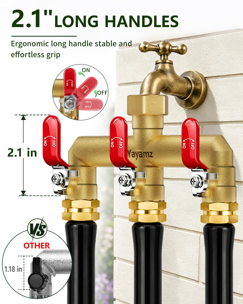 Yayamz hose splitter showcasing its high-flow design