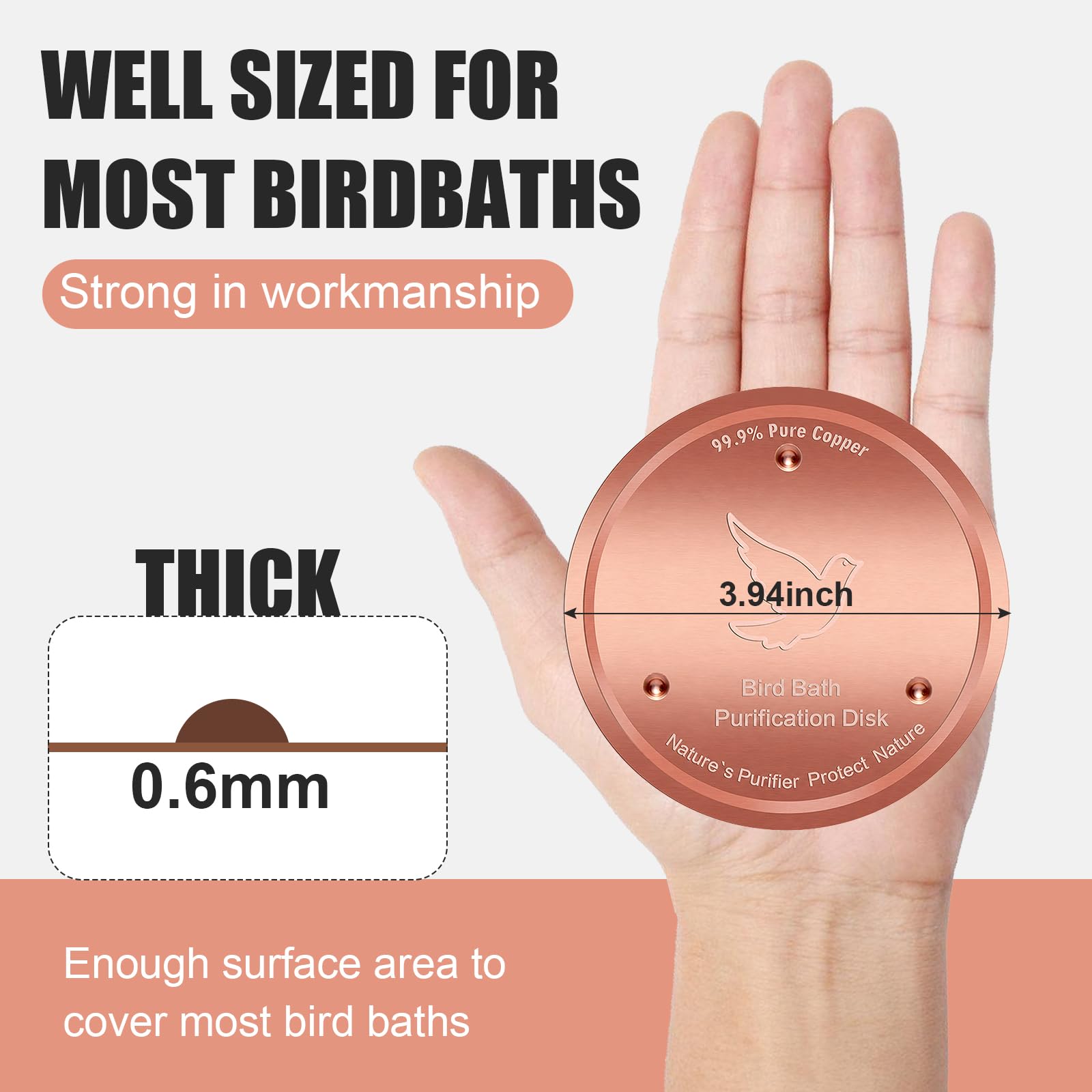Yayiog Bird Bath Purification Disk close-up showing copper texture