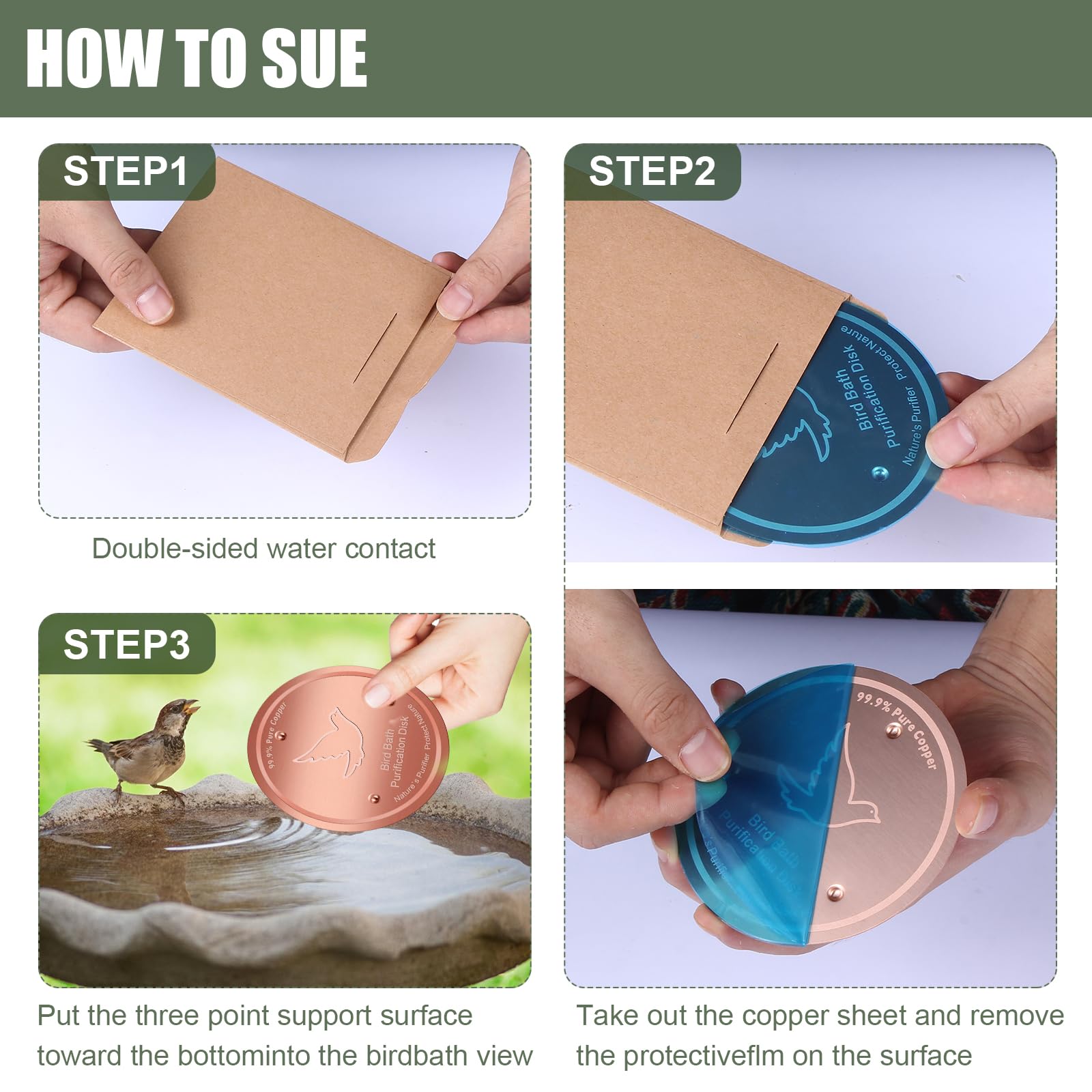 Yayiog Bird Bath Purification Disk demonstrating water clarity