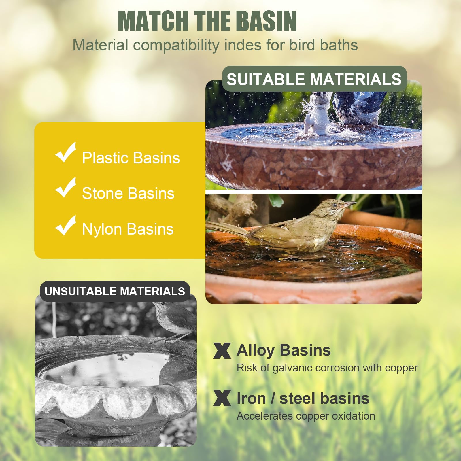 Yayiog Bird Bath Purification Disk with garden background