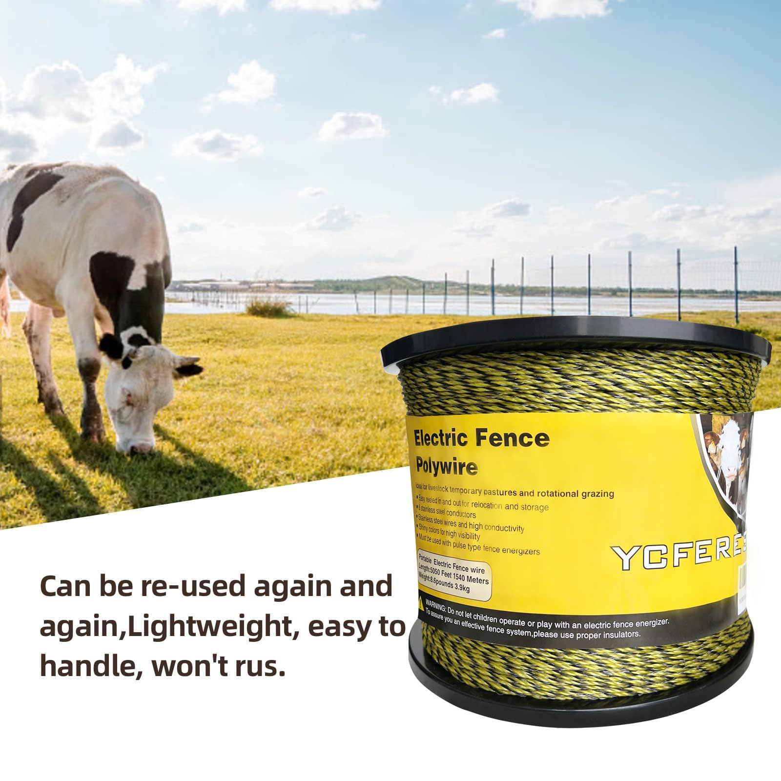 YCFERESY Electric Fence Polywire on a fence post