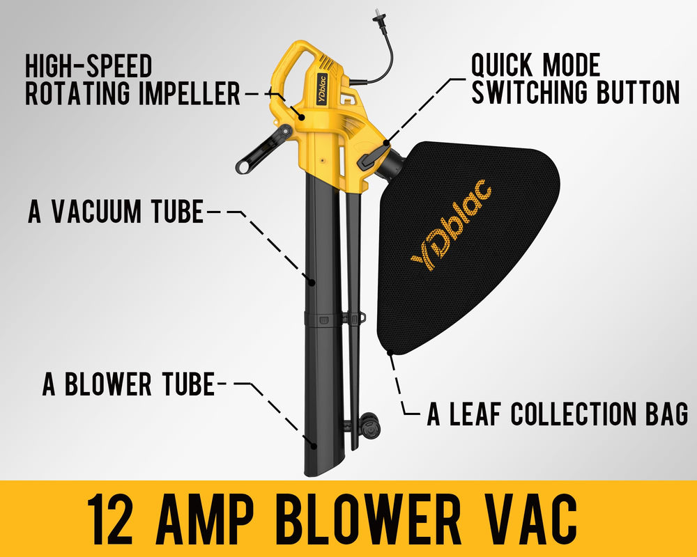YDblac 3-in-1 Leaf Blower Vacuum side view with power cord