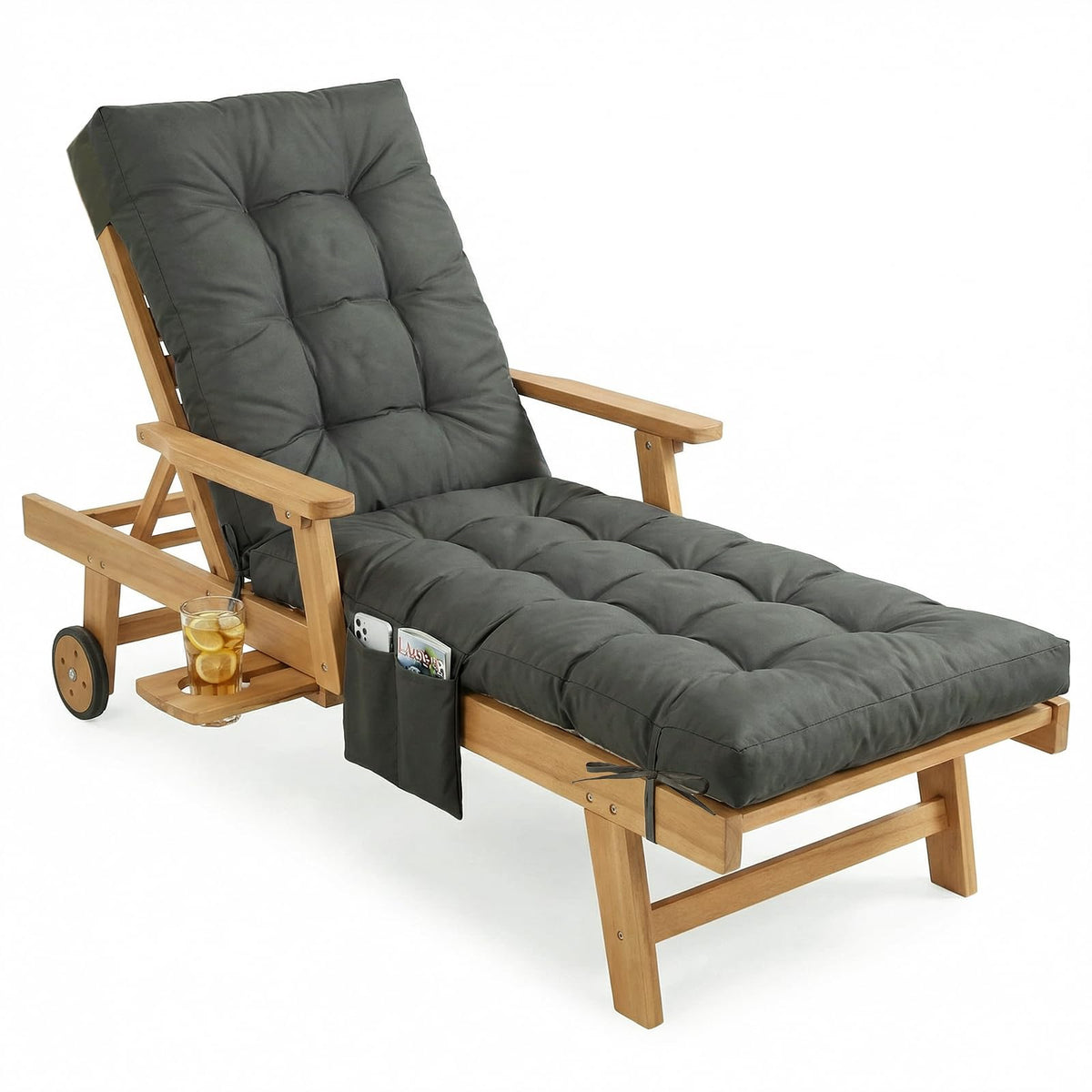 Yddsky Outdoor Chaise Lounge Chair Cushion in Dark Grey, front view