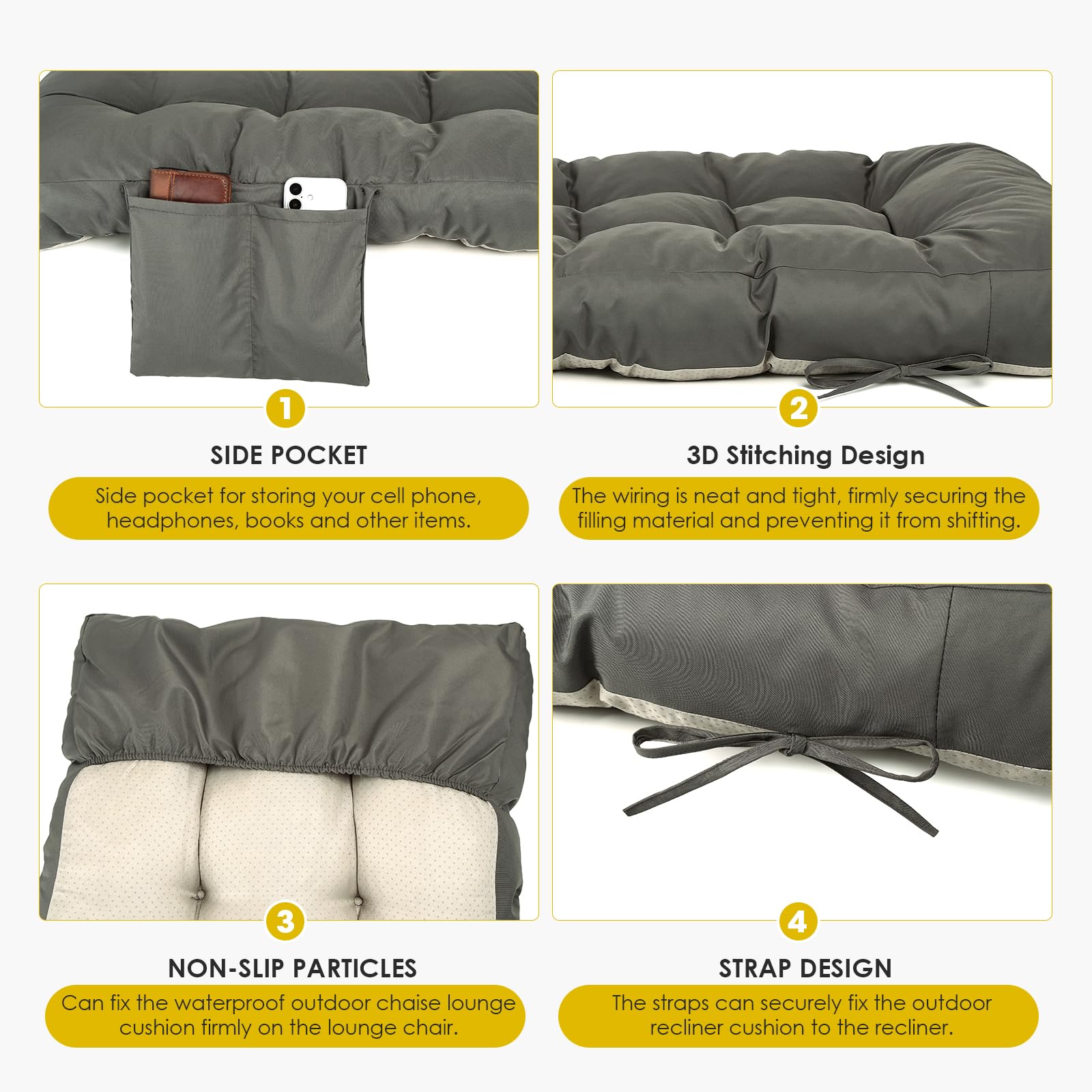 Yddsky Outdoor Chaise Lounge Chair Cushion on a patio chair