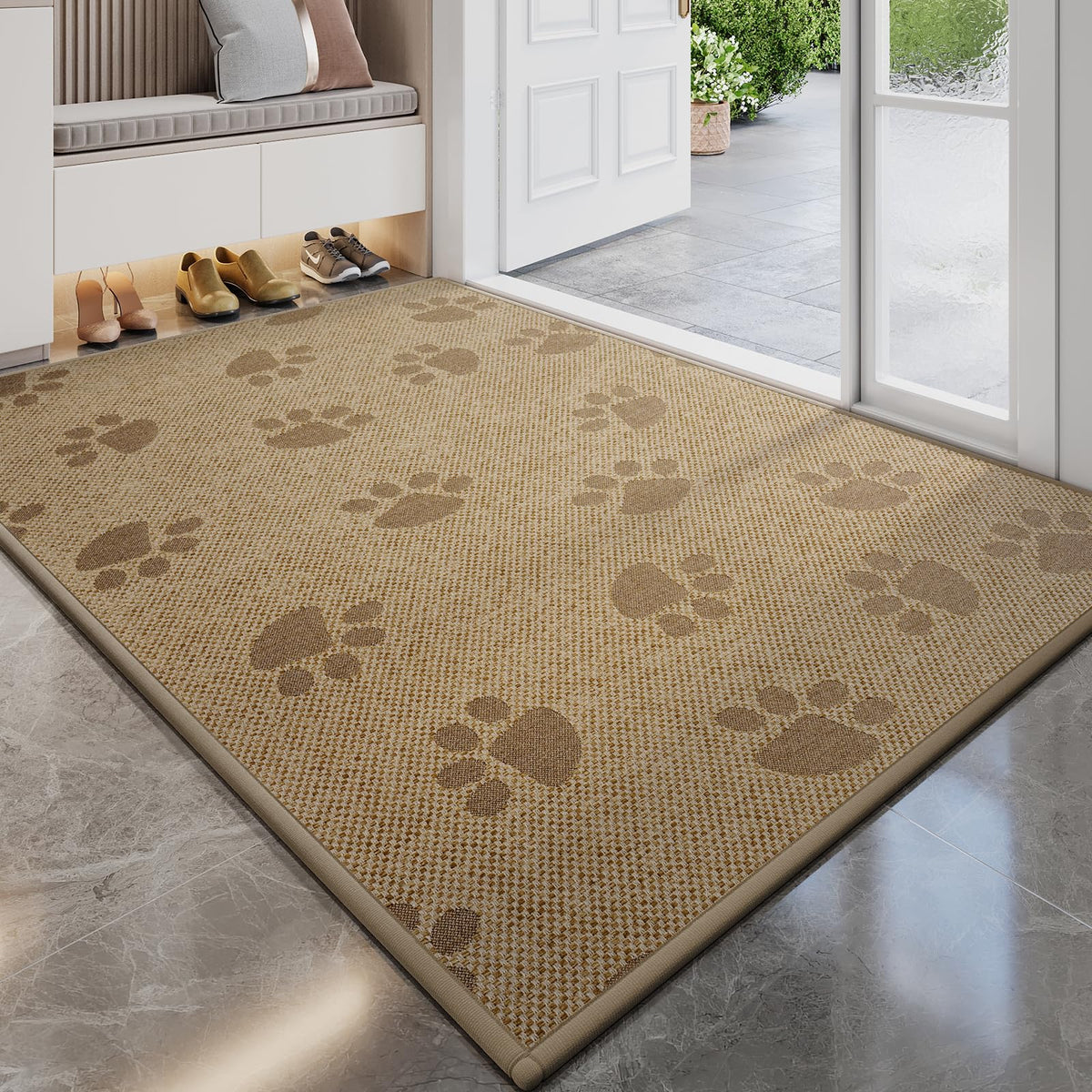 YDKGL Indoor Doormat 24x35 brown with paw print design front view