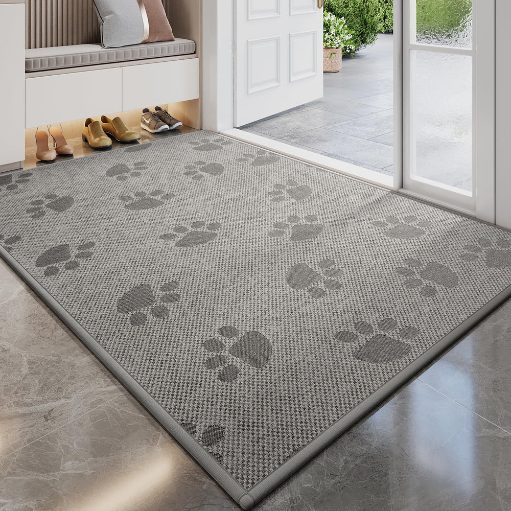 YDKGL Indoor Doormat 24x35 gray with paw print design front view