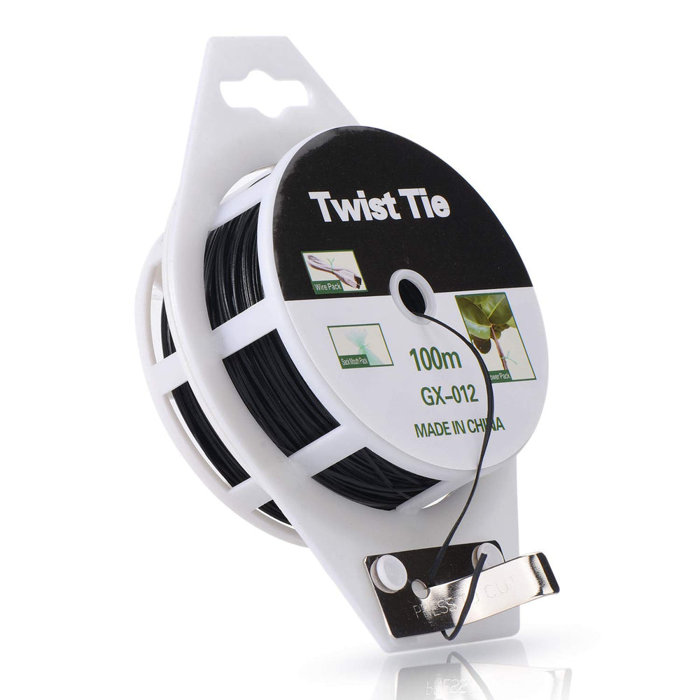 YDSL 328ft twist ties roll with cutter, black