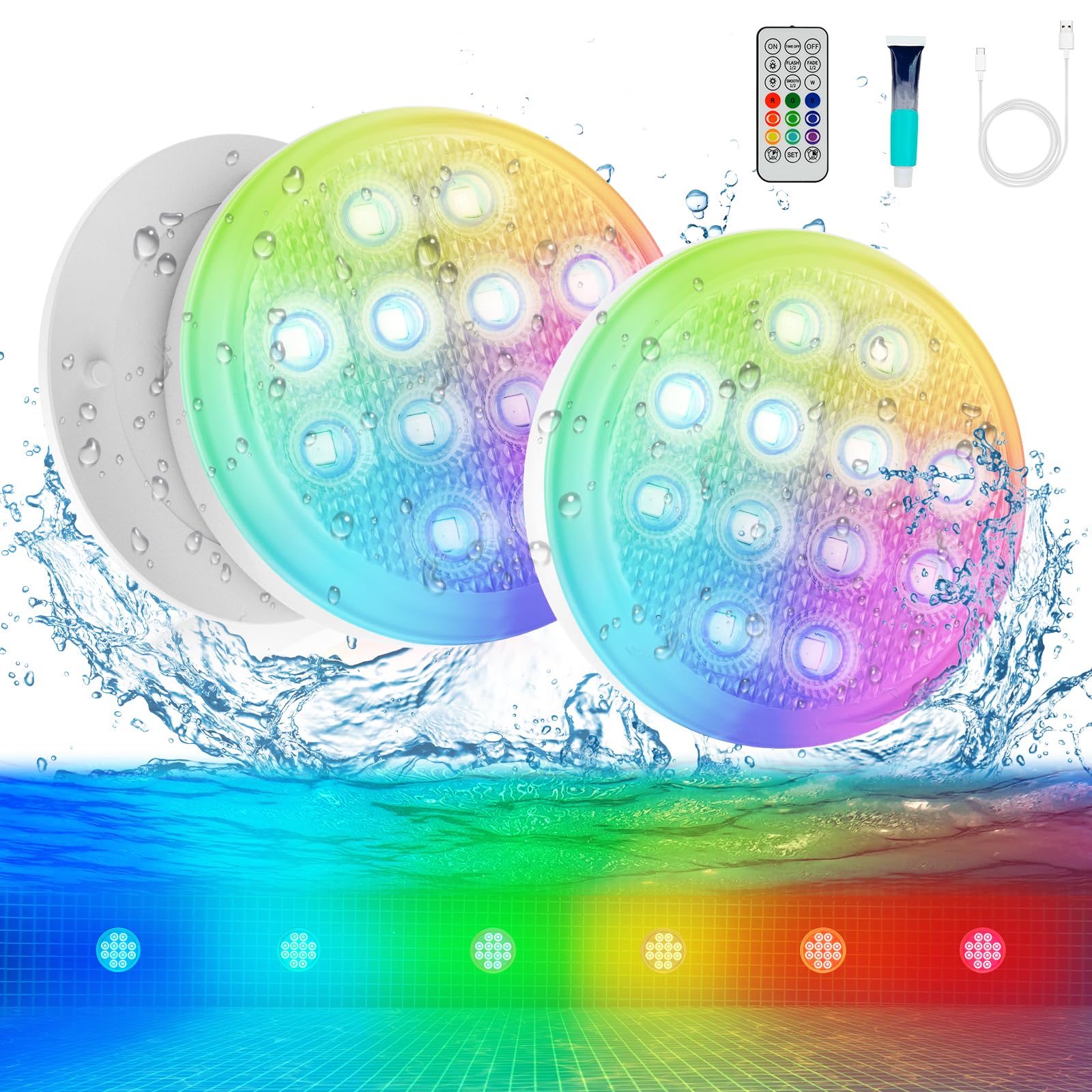 YDXZBC Pool Lights 2 Pack with USB-C charging cable