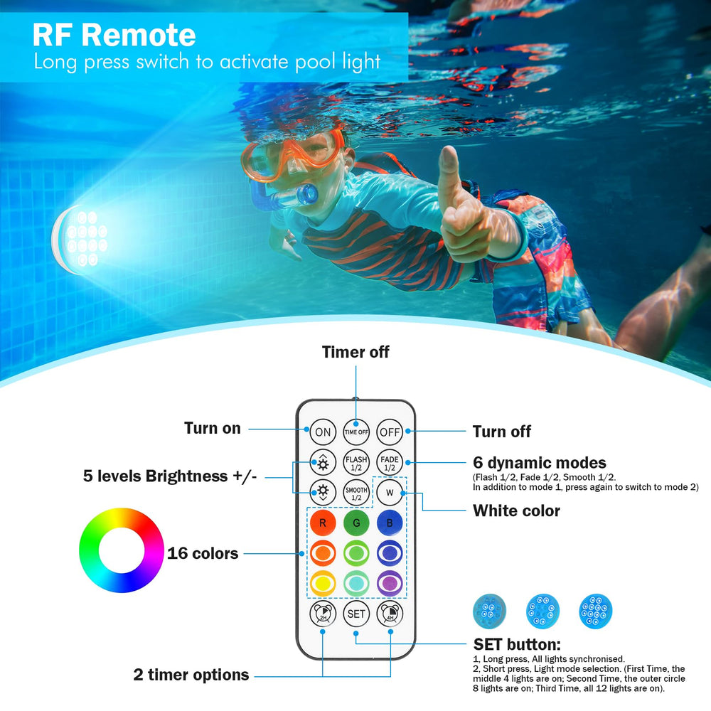 YDXZBC Pool Lights showing multiple colour options
