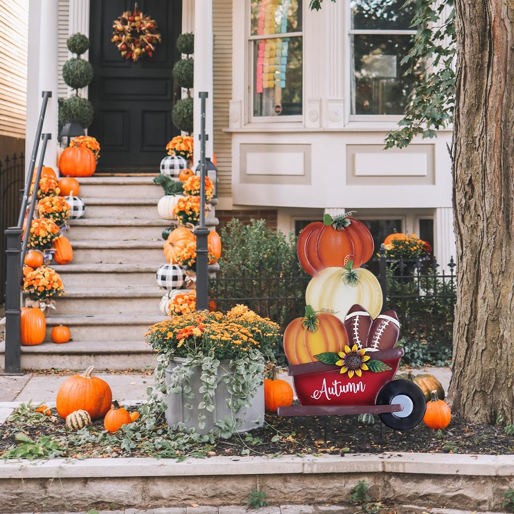 YEAHOME Fall Decorations close-up of stacked pumpkins and sunflower