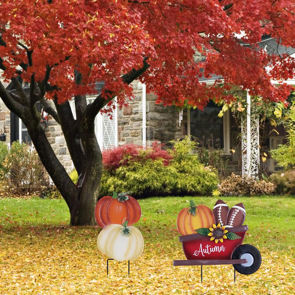 YEAHOME Fall Decorations colorful metal garden stakes overview