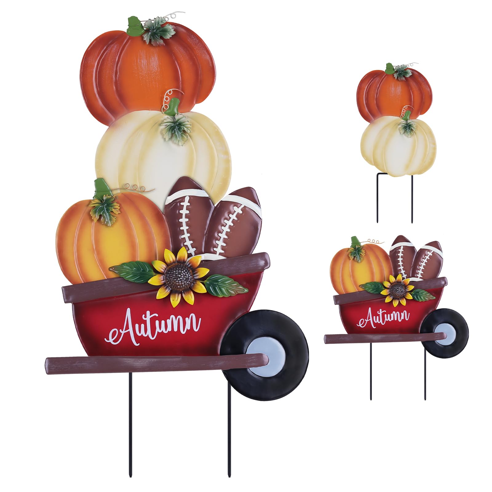 YEAHOME Fall Decorations colorful wheelbarrow garden stakes front view