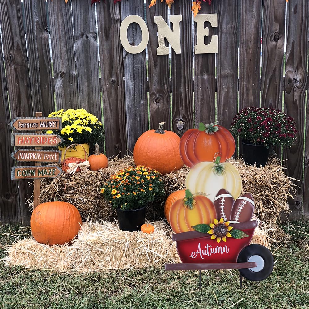 YEAHOME Fall Decorations stacked pumpkins garden stakes detail