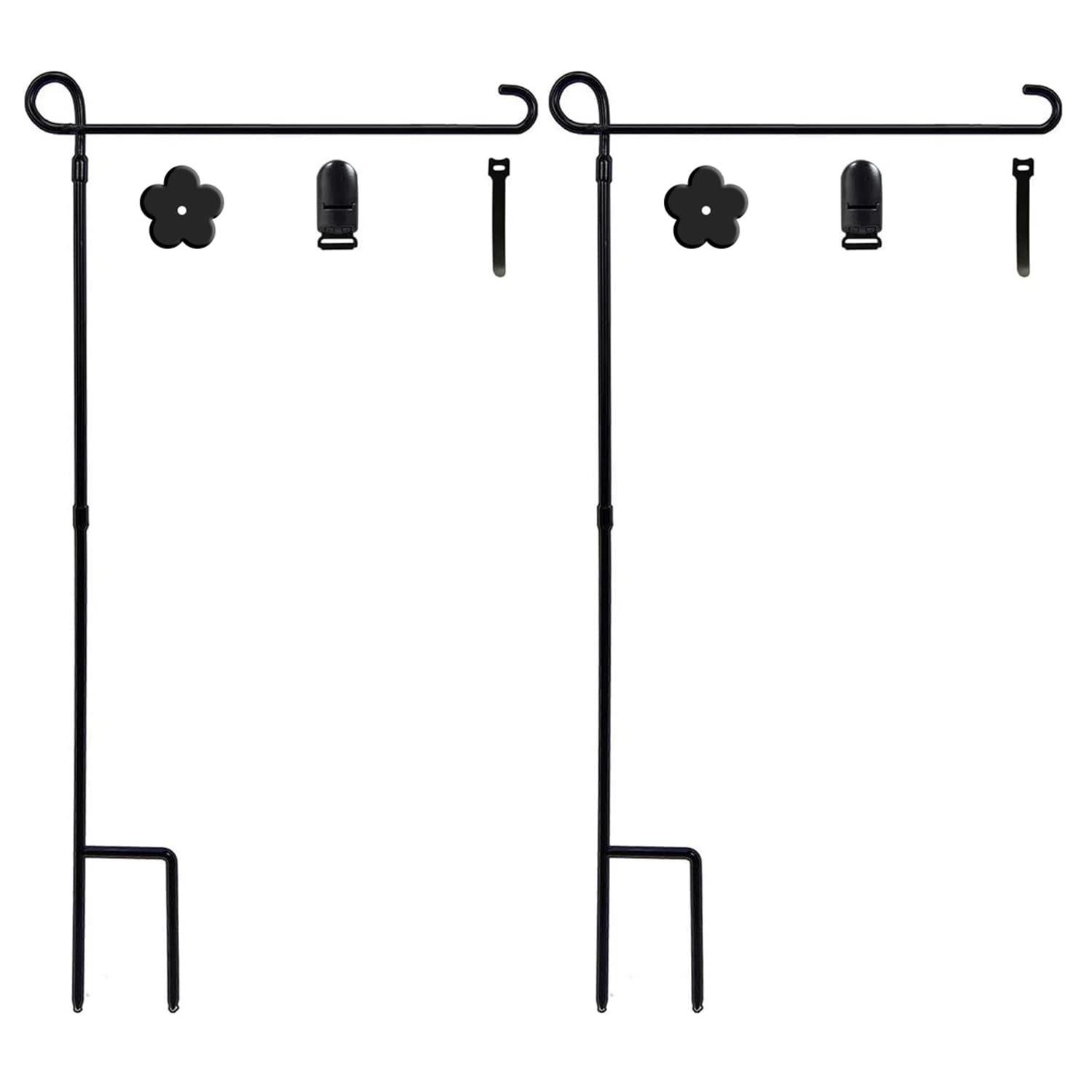 YEAHOME garden flag holder stand front view with black metal finish
