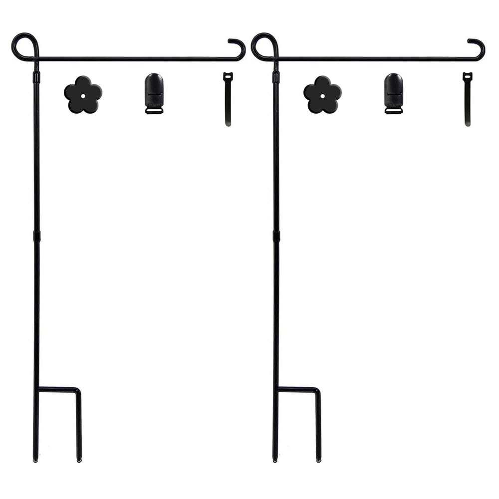 YEAHOME garden flag holder stand front view with black metal finish
