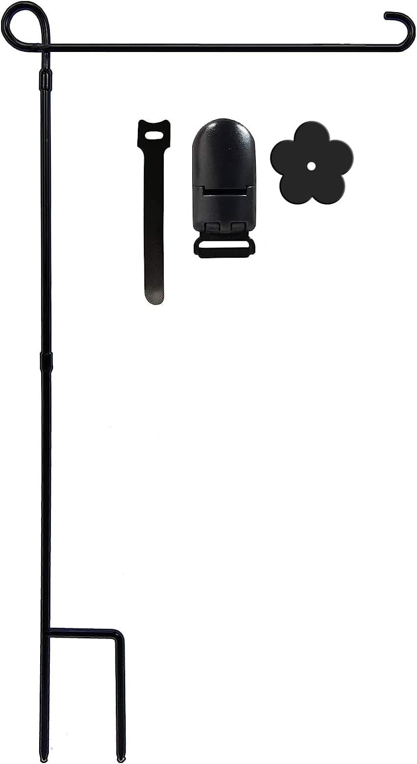 YEAHOME Garden Flag Holder Stand front view with black powder finish