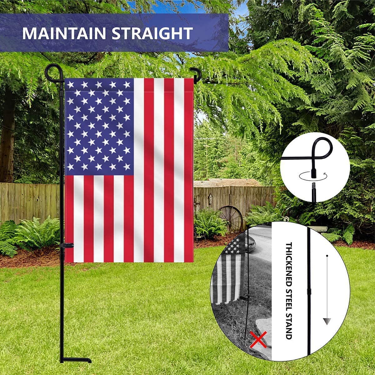 YEAHOME Garden Flag Holder Stand with garden flag attached