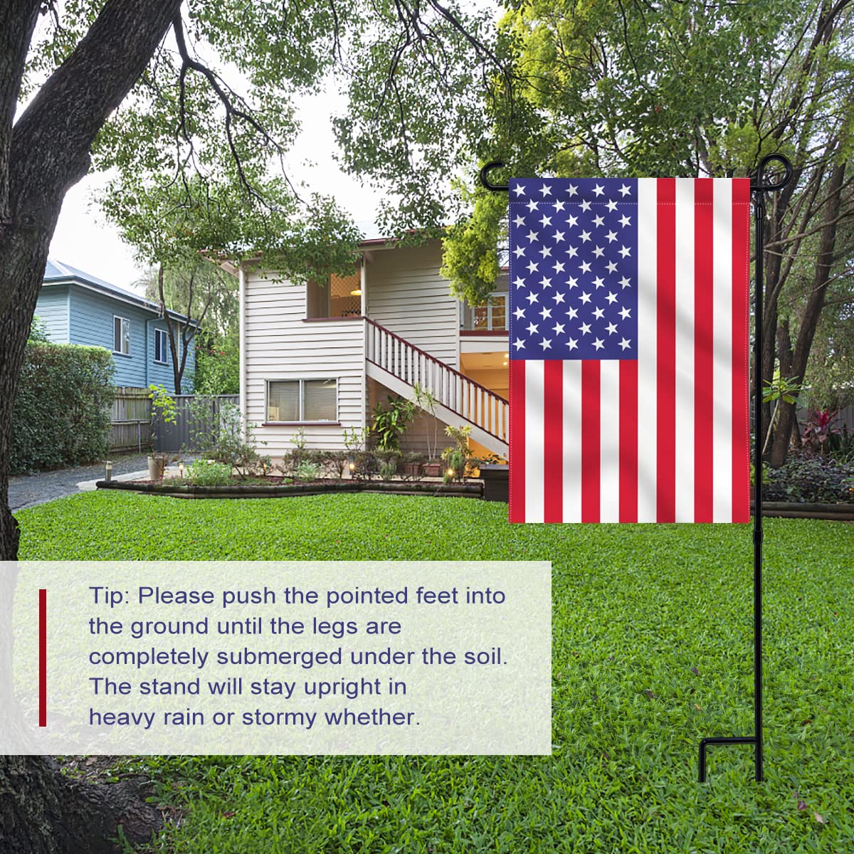 YEAHOME Garden Flag Stand Holder side view with pointed feet