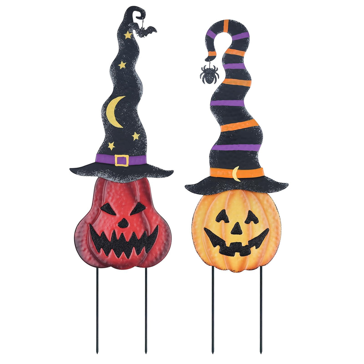 YEAHOME Halloween Pumpkin Garden Stake with Ghost Face and Bat