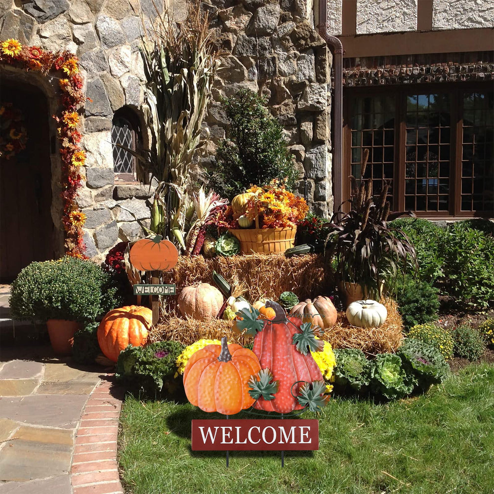 YEAHOME pumpkin welcome sign in a yard