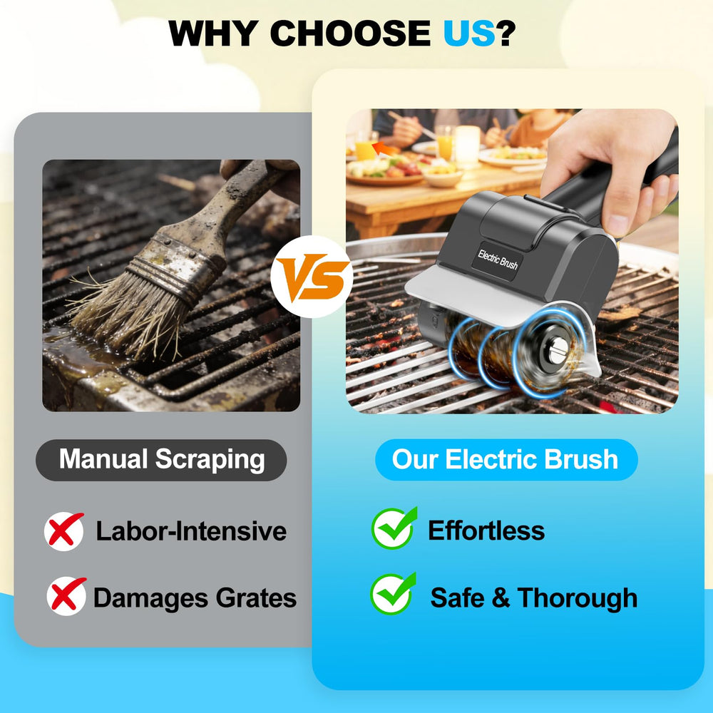 YEBLEM Electric Grill Brush displayed with user manual