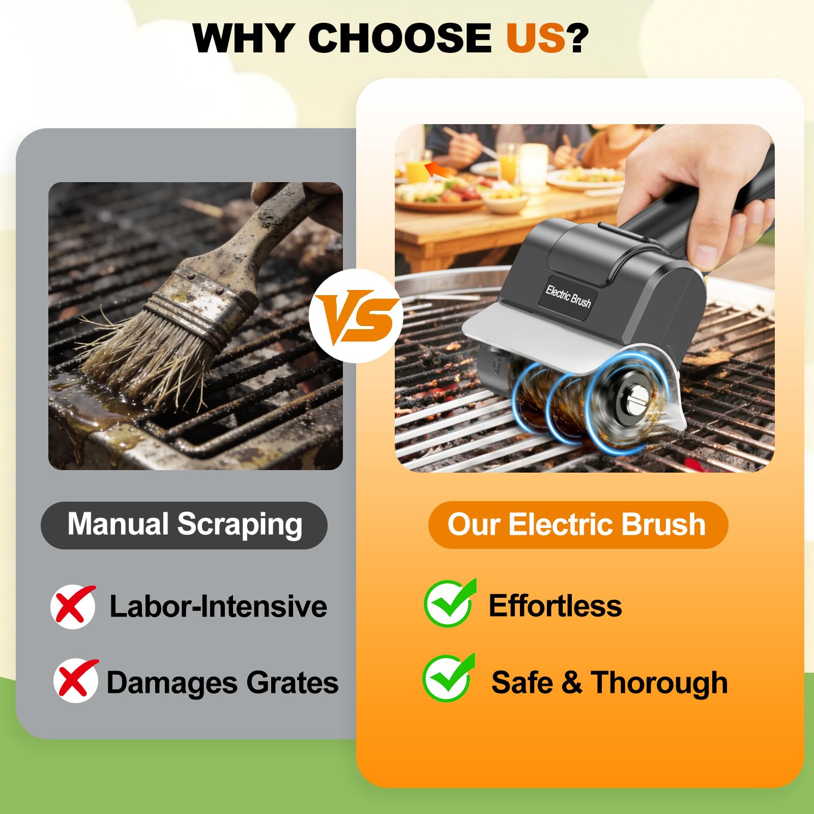 YEBLEM Electric Grill Brush in a cleaning position