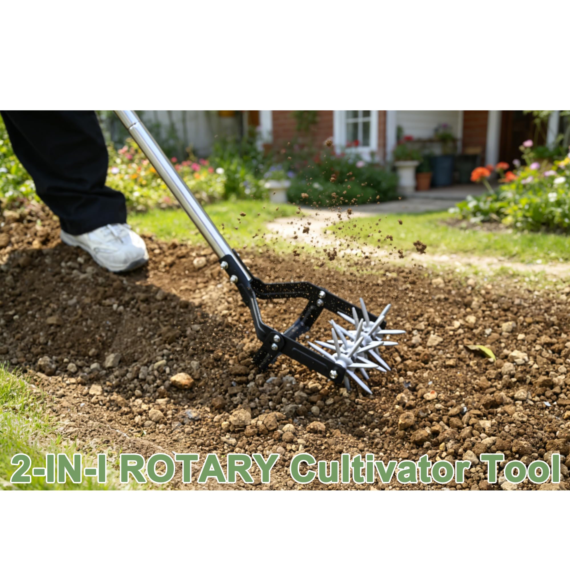 YEELOR 2-in-1 Rotary Cultivator side view showcasing tilling teeth