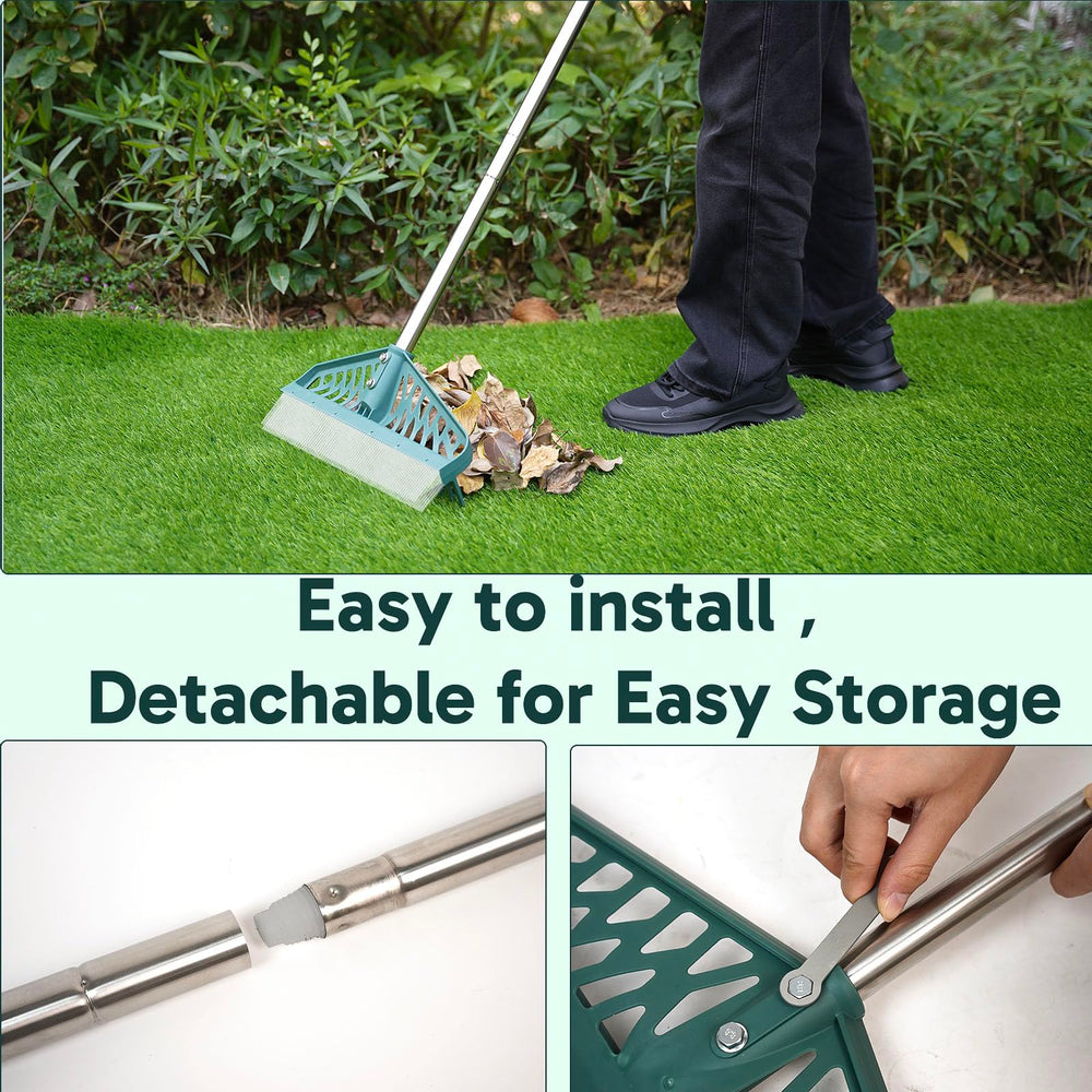 YEELOR Artificial Grass Rake close-up of stainless steel handle